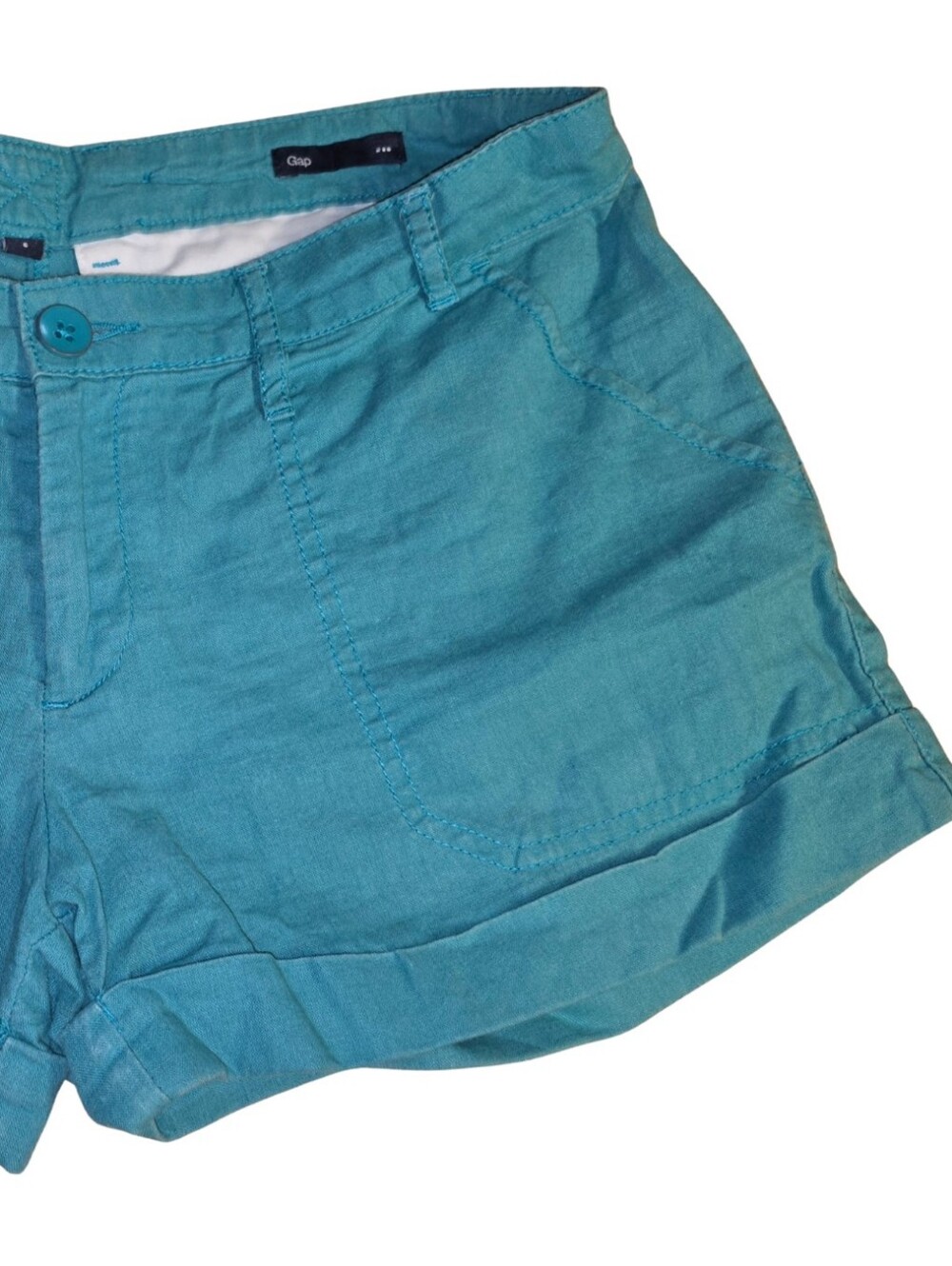GAP Teal Blue Linen Cotton Blend Cuffed Shorts Size 6 - Picture 3 of 6